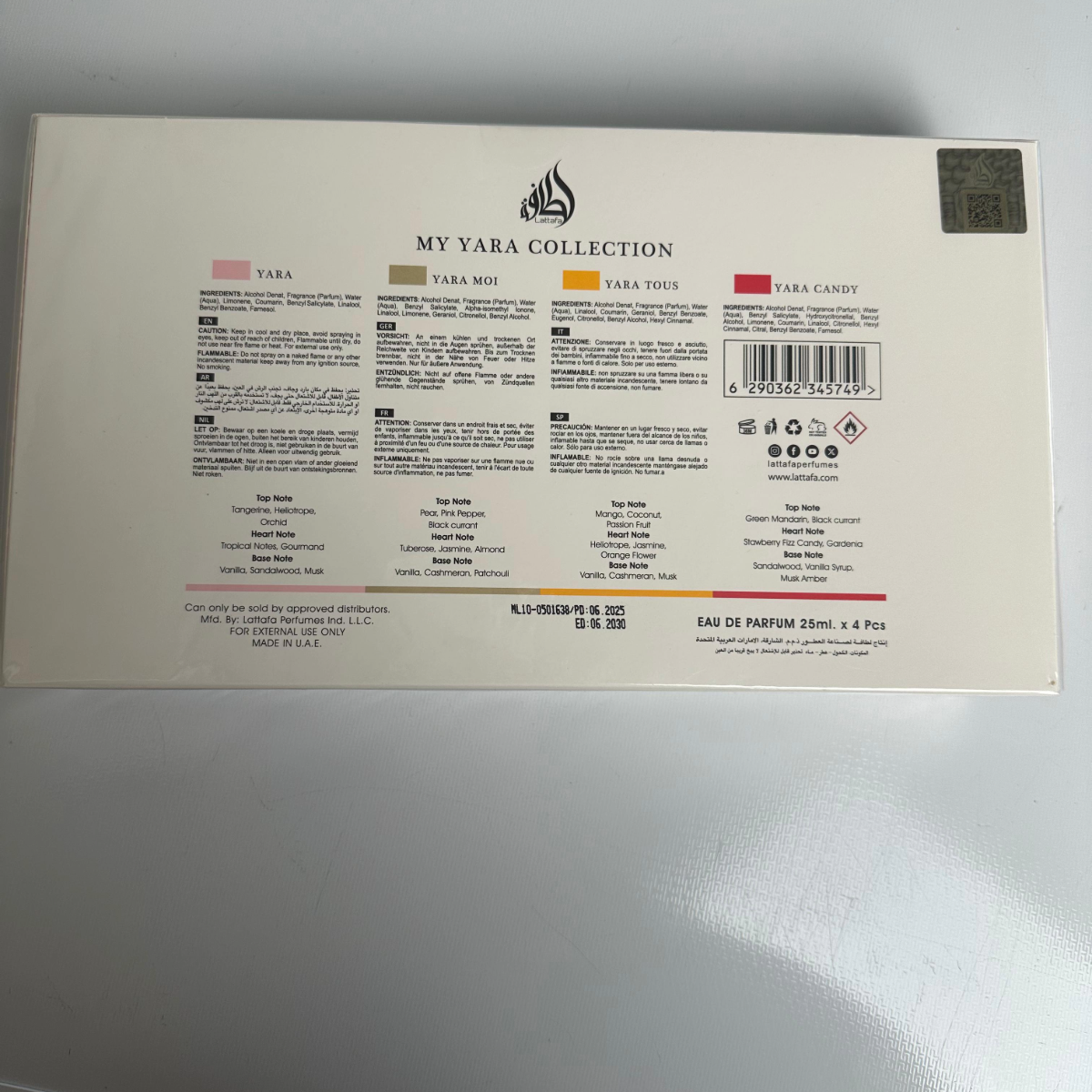Lattafa Yara Collection Set 4 pcs EDP 25 ml Mujer